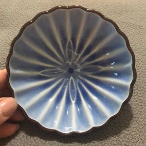 Pier 1 stoneware dish with blue floral pattern